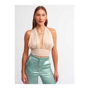 Dilvin 5838 Halterneck Crop Top-beige