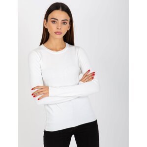 White plain sweater with a round neckline