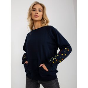 Navy blue sweatshirt RUE PARIS with embroidery on the sleeves