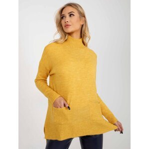 Yellow long oversize sweater with pockets