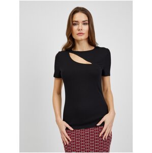Black Women's Ribbed T-shirt with Neckline ORSAY - Women