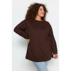 Trendyol Curve Brown Slit Detailed Thin Knitted Sweatshirt