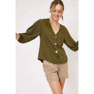 Koton V Neck Pleated 3/4 Sleeve Shirt