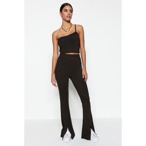 Trendyol Dark Brown One-Shoulder Crop and Hem with a Slit Flare Knitted Top and Bottom Set