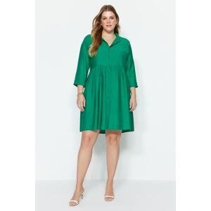 Trendyol krivka zelené tkané elastické šaty do pása