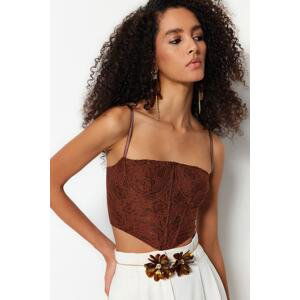 Trendyol Brown Crop Lined Corset Detailed Lace Bustier