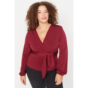 Trendyol Curve Claret Red Knitted Blouse with Tie Detail