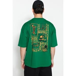 Trendyol Green Oversize/Wide-Fit 100% Cotton Back Printed Short Sleeve T-Shirt