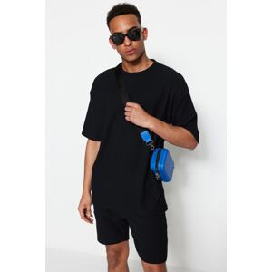 Trendyol Limited Edition Black Oversize Crew Neck Short Sleeve Textured Ottoman T-Shirt