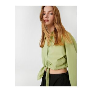Koton Crop Poplin Shirt with Front Tie Detail Long Sleeve Buttons