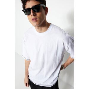 Trendyol White Oversize/Wide Cut Crew Neck Short Sleeve Embroidered 100% Cotton T-Shirt