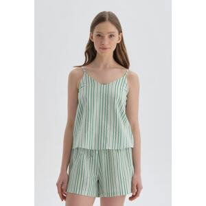 Dagi Green Striped Cotton Undershirt Pajama Top