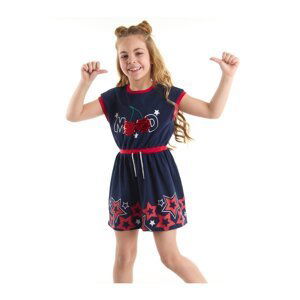 mshb&g Girls Navy Blue Dress with Sequined Cherry Cotton