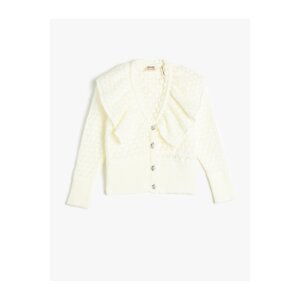 Koton Cardigan Wide Baby Collar Ruffled Openwork Buttons