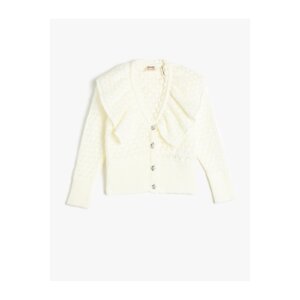 Koton Cardigan Wide Baby Collar Ruffled Openwork Buttons