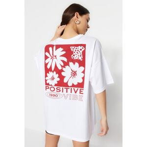 Trendyol White 100% Cotton With Back Print Oversized/Wide Fit Crew Neck Knitted T-Shirt