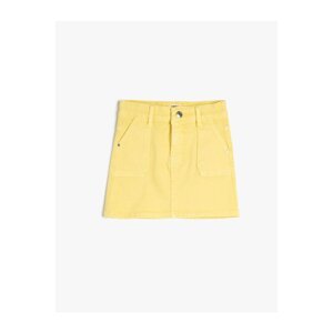 Koton Denim Skirt, Mini Size, With Pocket, Cotton, Adjustable Elastic Waist.