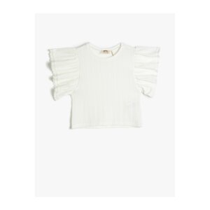 Koton Ruffles T-Shirts, Crew Neck Embroidered Detail, Short Sleeves.
