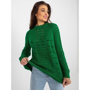Green openwork oversize sweater with long sleeves