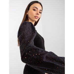 Black ribbed formal blouse with openwork sleeves by OCH BELLA
