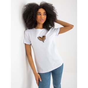 White women's T-shirt with heart-shaped application