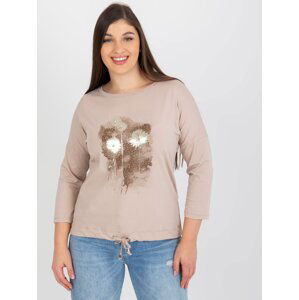 Lady's beige blouse plus size with patches