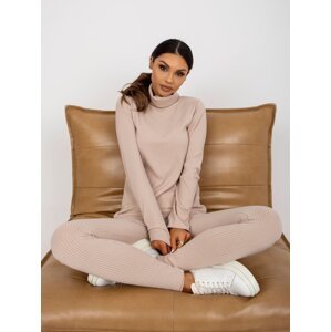 Beige daily ribbed turtleneck blouse from the set