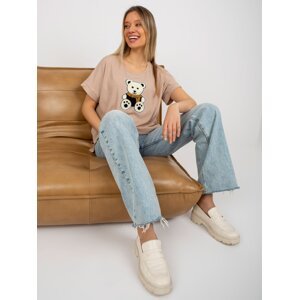 Beige ribbed oversize blouse with teddy bear
