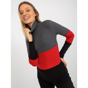 Dark grey and black basic ribbed turtleneck blouse