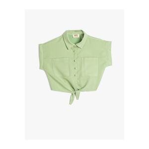 Koton Crop Shirt Front Tie Detail Short Sleeve Pocket Modal Fabric