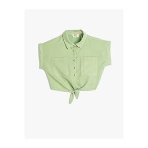 Koton Crop Shirt with Front Tie Detail, Short Sleeves and Pockets Modal Fabric