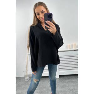 Cotton blouse with rolled-up sleeves black