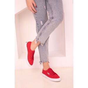 Soho Red Linen Women's Sneakers 18111