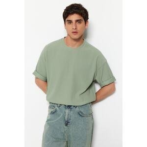Trendyol Mint Premium Oversize Crew Neck Short Sleeve Textured Ottoman T-Shirt