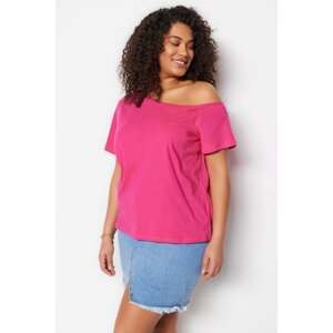 Trendyol Curve Fuchsia Off-Shoulder Detailed Knitted Blouse