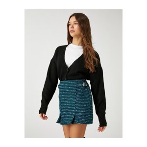 Koton Tweed Short Skirt Wool Blended Mini Pleated Side Buckle Detailed Patterned