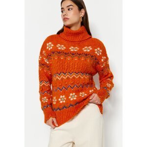 Trendyol oranžový rolák s mäkkou textúrou pletený sveter