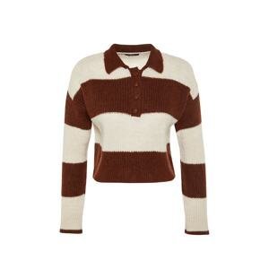 Trendyol hnedá Crop Jemná textúrovaná farba Blok Pletený sveter
