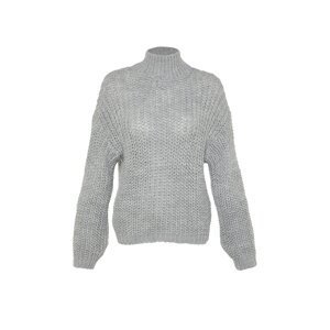 Trendyol Grey Wide Fit mäkký textúrovaný základný golier Pletený sveter
