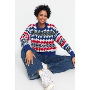 Trendyol Saks Wide Fit mäkký textúrovaný vzorovaný pletený sveter