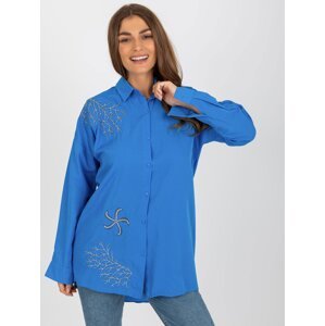 Dark blue oversize button shirt with embroidery