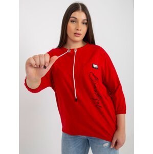 Red asymmetrical plus size blouse with inscription
