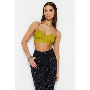 Trendyol Light Green Crop Lined Woven Shiny Stone Bustier