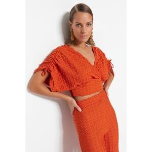 Trendyol Tile Crop Woven Gathered Blouse