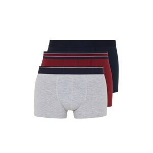 Trendyol Claret Red-Grey-Navy Blue Plain Striped Elastic Basic 3 Pack Cotton Boxers
