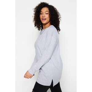 Trendyol Curve Gray Slit Detailed Thin, Knitted Sweatshirt.