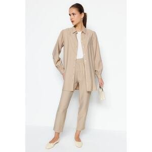 Trendyol Camel Linen Look Shirt-Pants Woven Suit