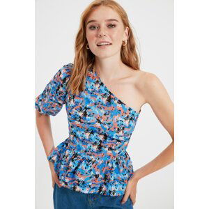 Trendyol Blue Single Sleeve Floral Woven Blouse