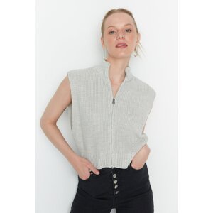 Trendyol Grey Crop Zips Basic Pletený sveter