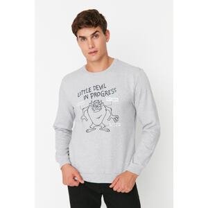 Trendyol Gray Men's Regular/Normal Cut Tasmanian Devil Licensed Fleece Inner Sweatshirt